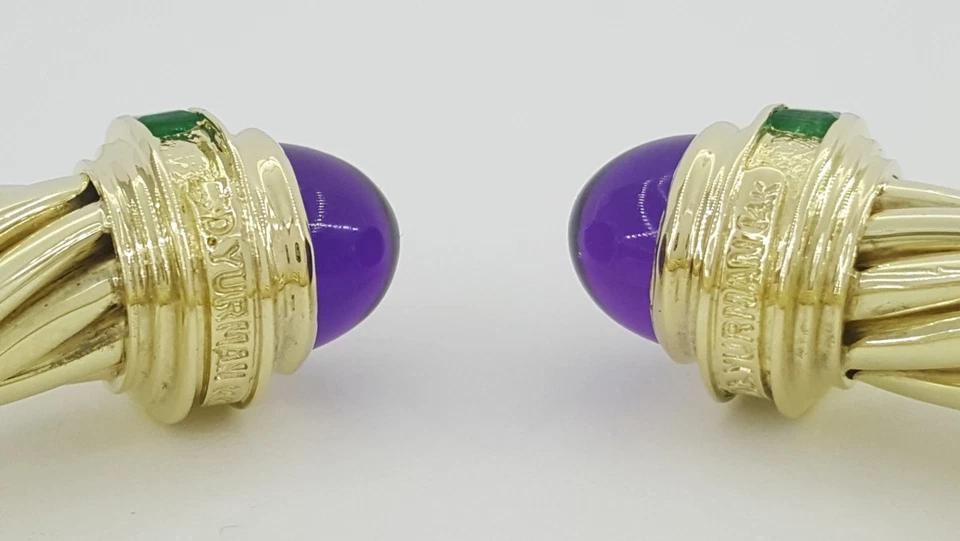 David Yurman Renaissance Amethyst & Emerald Cuff Bracelet 14k Gold 41 Grams 6.5"