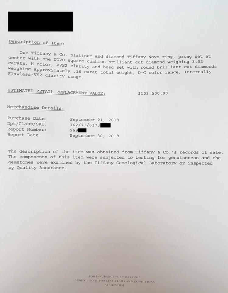 Tiffany & Co Novo Cushion Cut Diamond Engagement Ring 3.18 ct Retail $115,000