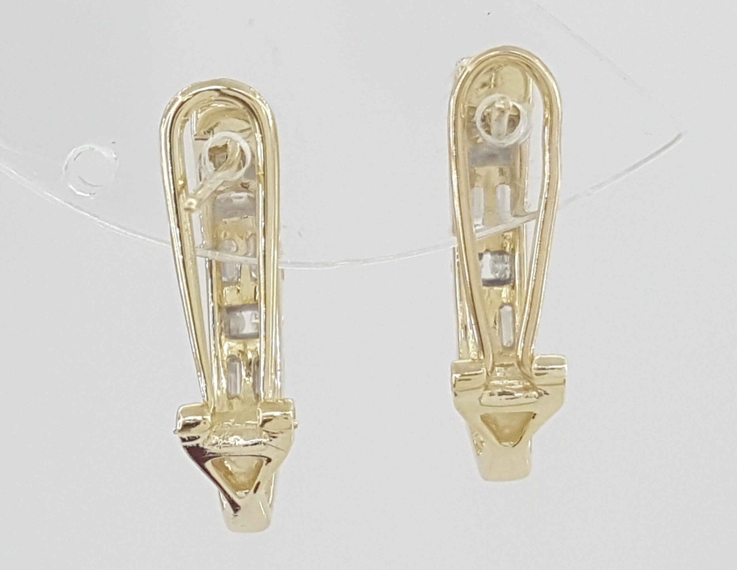 Round Baguette Diamond J Hoop Earrings 1 ct 14K Yellow Gold Omega Backs