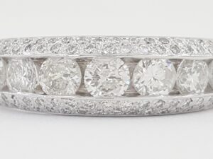 Channel Set & Pave Round Diamond Wedding Band 14k White Gold 1.42 ct 6.2 mm