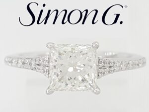 Simon G. Princess Cut Diamond Engagement Ring 18k White Gold 1.36 ct Rtl $9.8K