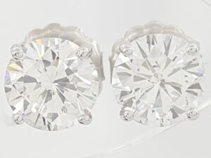 Natural Round Brilliant Cut Diamond Stud Earrings 2 ct 14k White Gold Rtl $11.5K