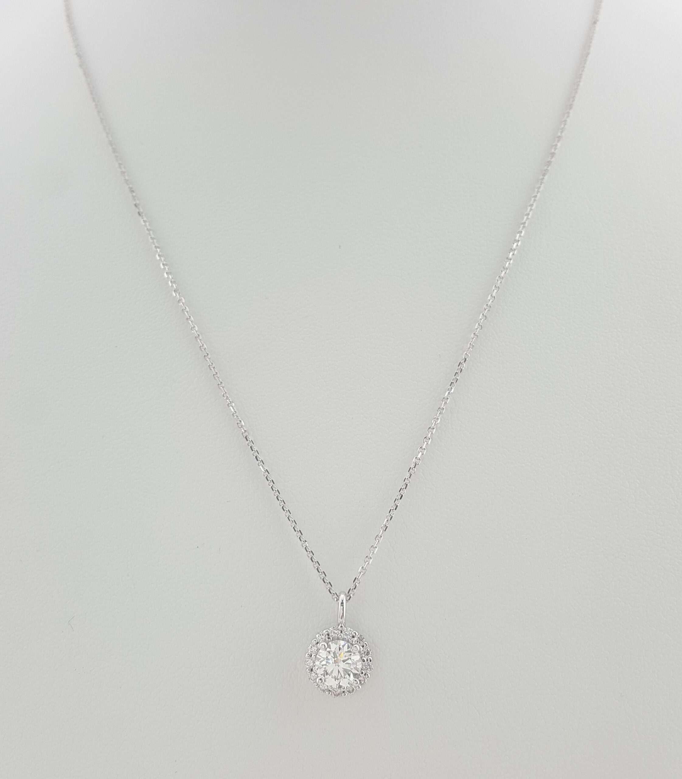 Round Brilliant Diamond Halo Pendant Necklace 14K White Gold 1.14 ct Retail $7K