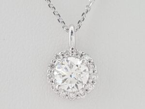 Round Brilliant Diamond Halo Pendant Necklace 14K White Gold 1.14 ct Retail $7K