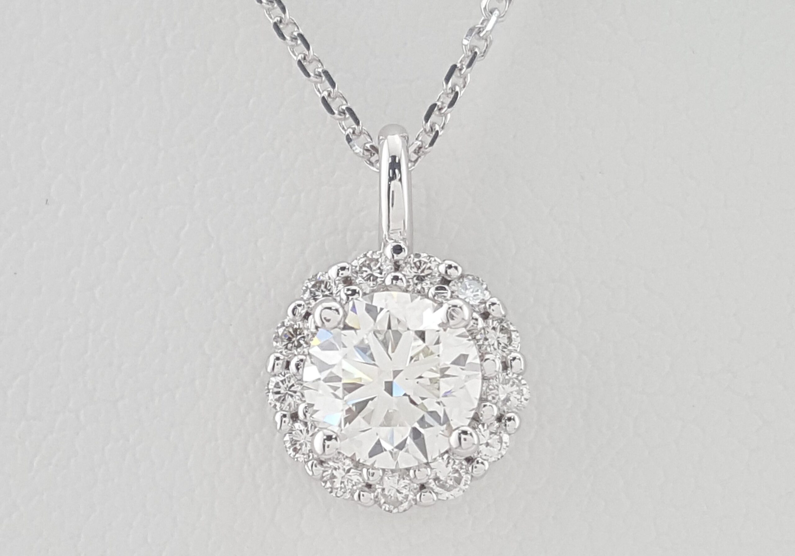 Round Brilliant Diamond Halo Pendant Necklace 14K White Gold 1.14 ct Retail $7K