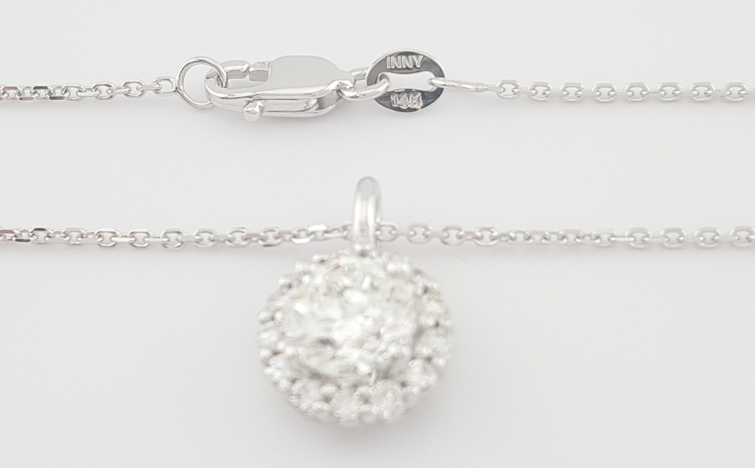 Round Brilliant Diamond Halo Pendant Necklace 14K White Gold 1.14 ct Retail $7K