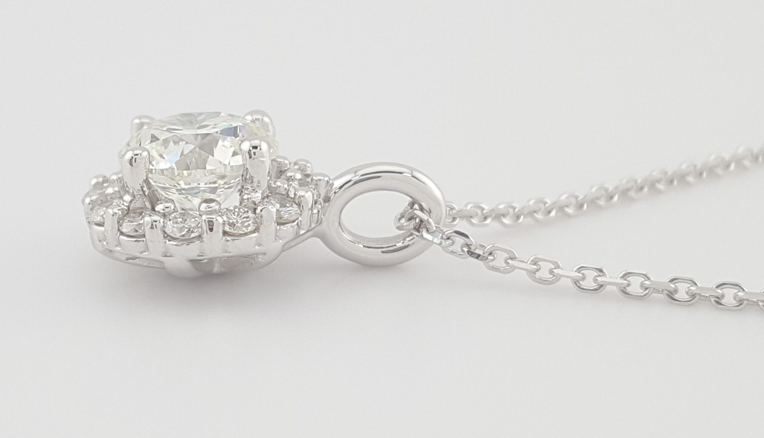 Round Brilliant Diamond Halo Pendant Necklace 14K White Gold 1.14 ct Retail $7K