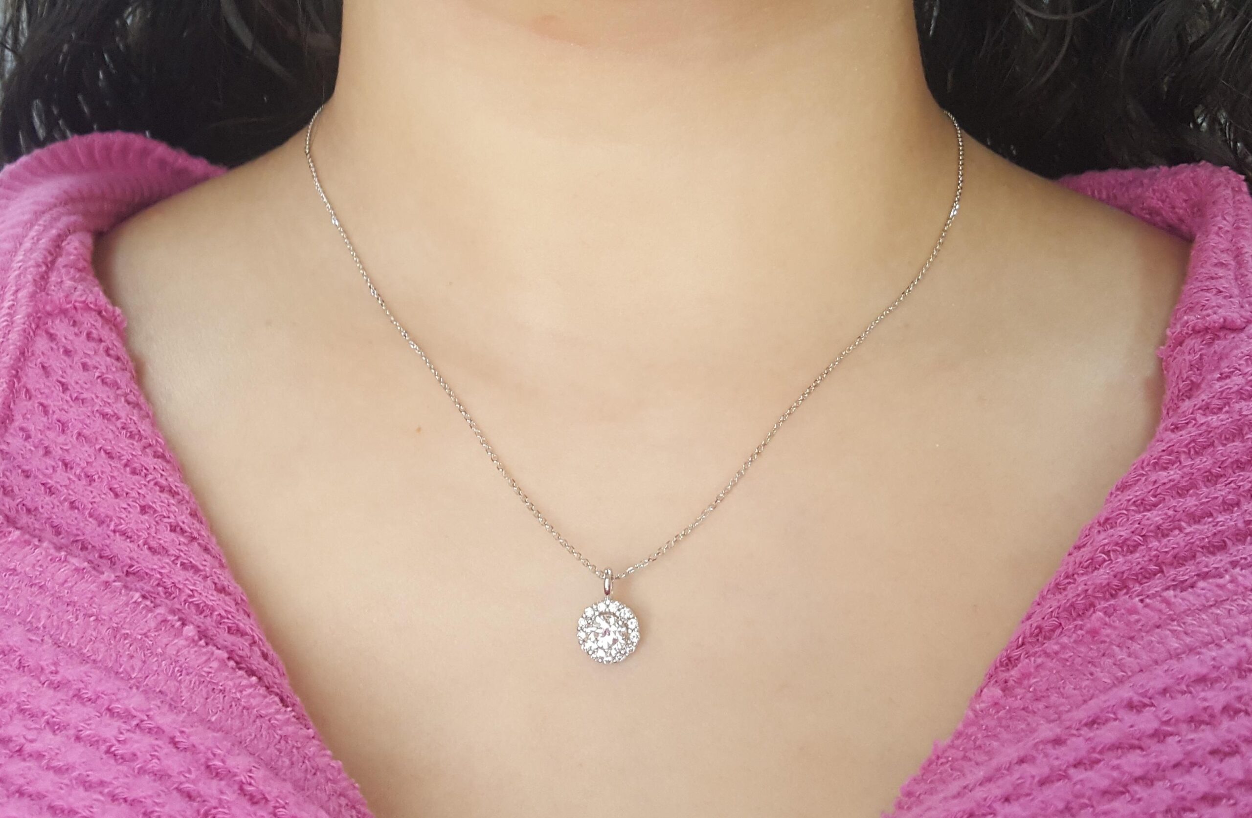 Round Brilliant Diamond Halo Pendant Necklace 14K White Gold 1.14 ct Retail $7K