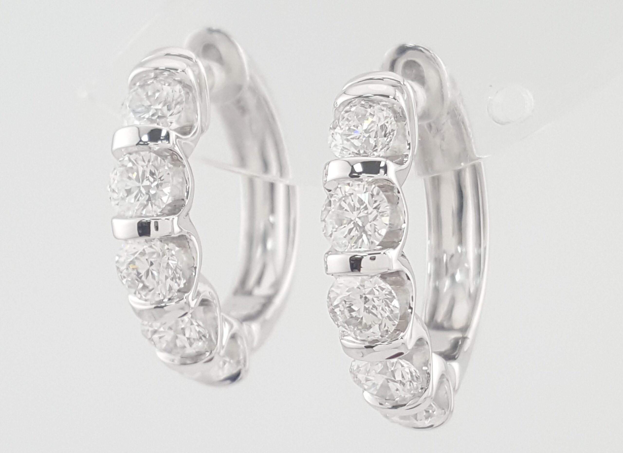 Round Diamond Hoop Earrings 2 ct 14k White Gold 19.5 mm 7.5 Grams