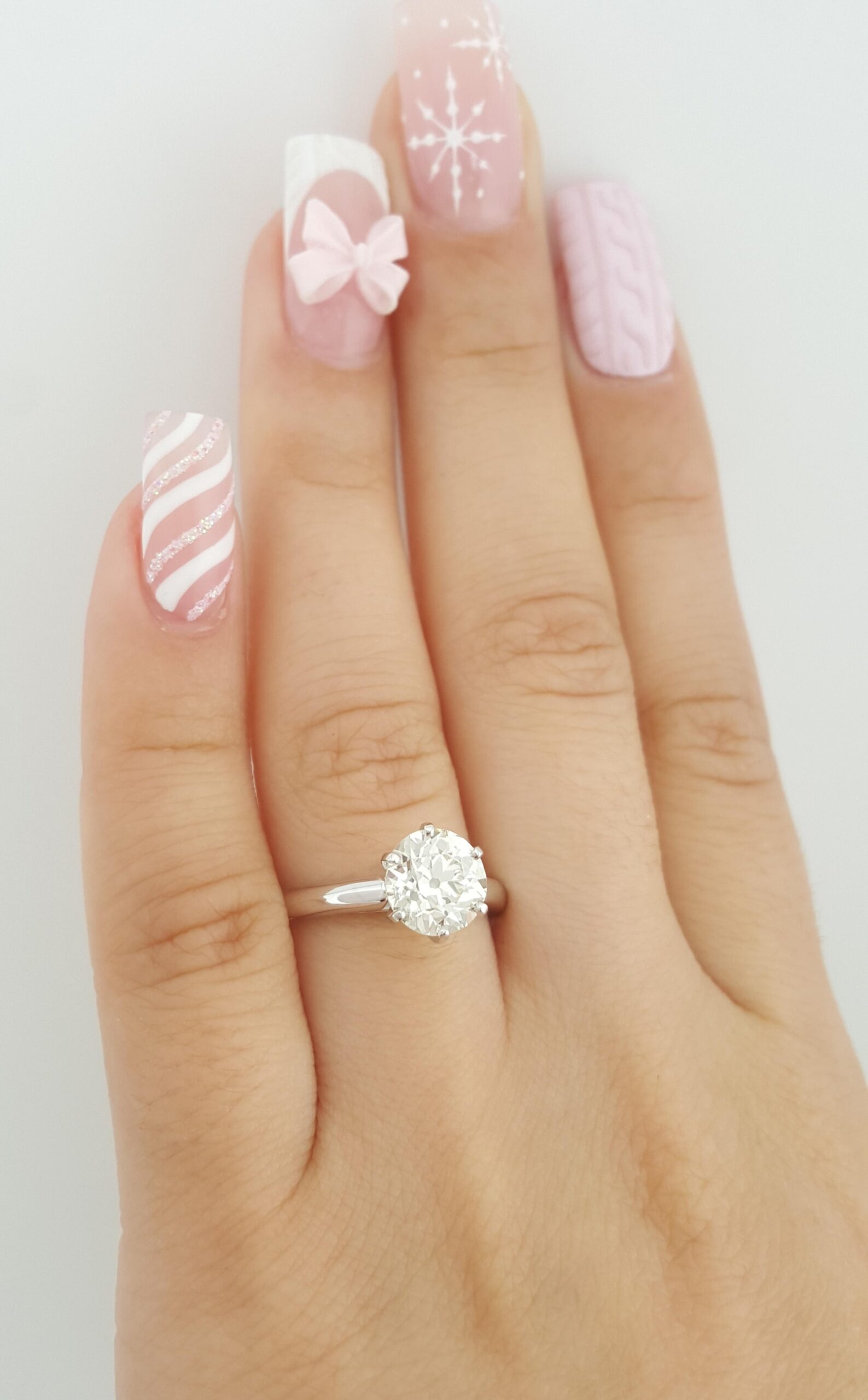 Antique Old European Diamond Solitaire Engagement Ring 1.8 ct 14k White Gold