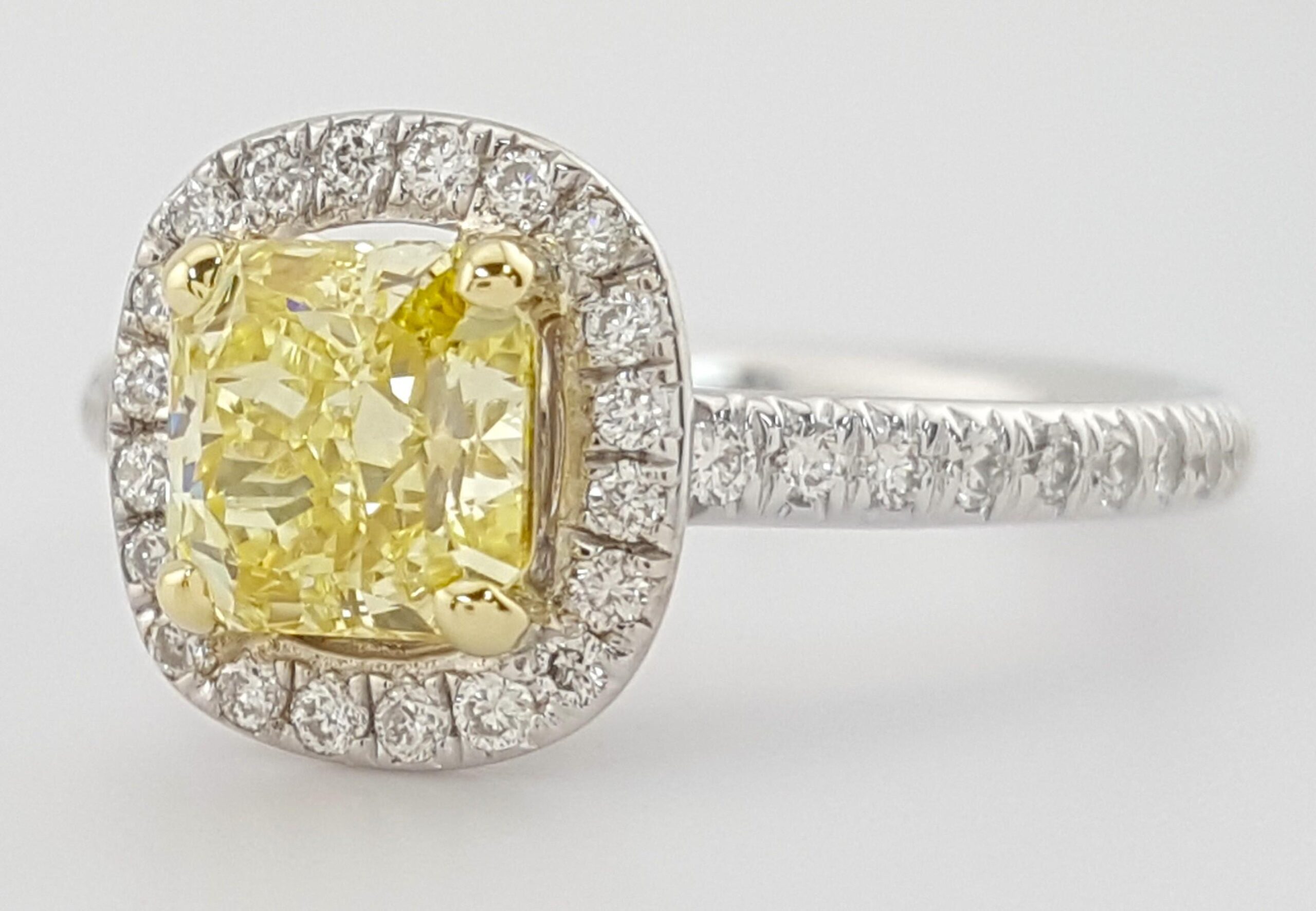 Fancy Intense Yellow Radiant Diamond Halo Engagement Ring 1.27 ct 14k Rtl $12.5K