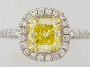 Fancy Intense Yellow Radiant Diamond Halo Engagement Ring 1.27 ct 14k Rtl $12.5K