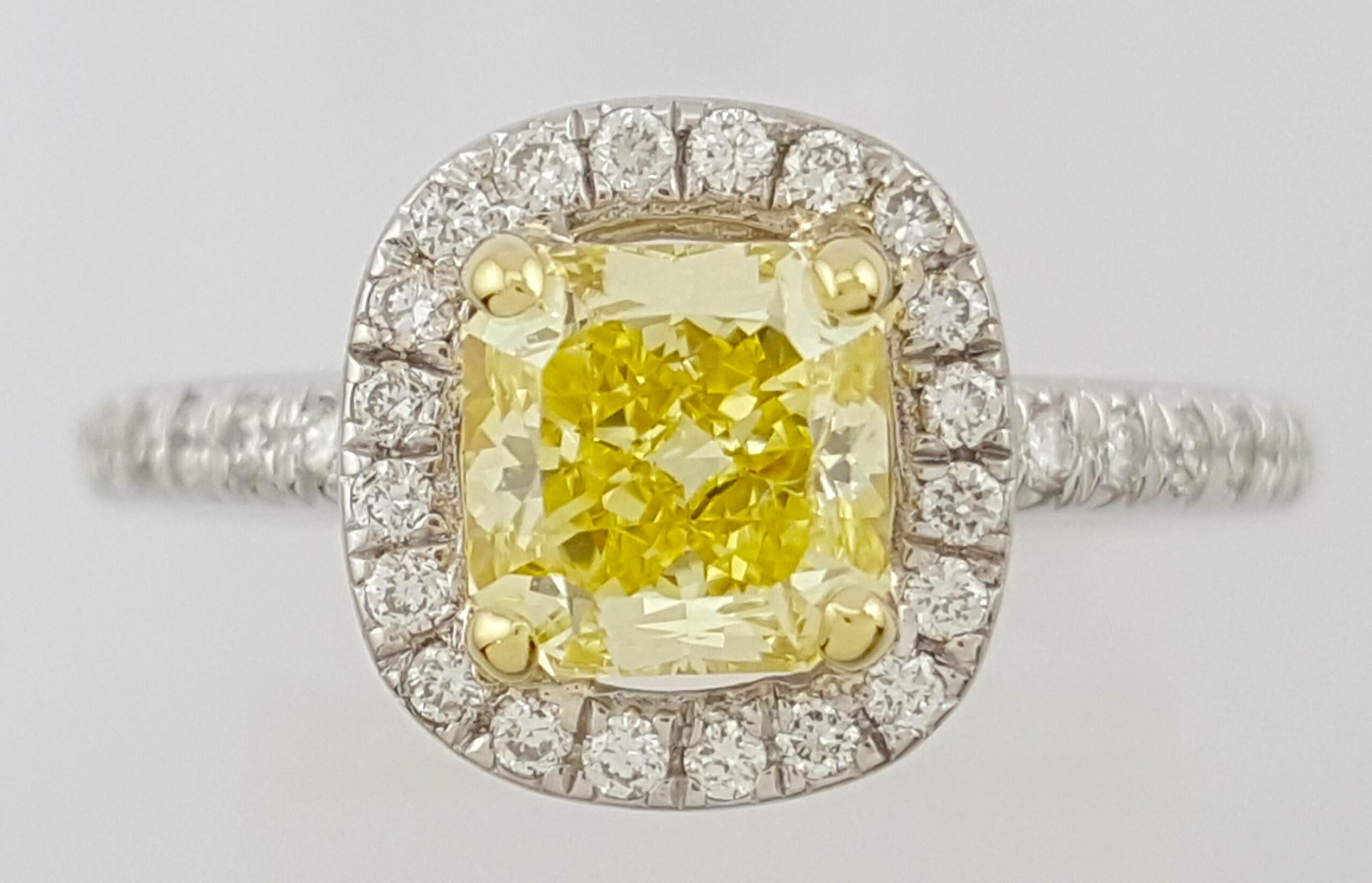 Fancy Intense Yellow Radiant Diamond Halo Engagement Ring 1.27 ct 14k Rtl $12.5K