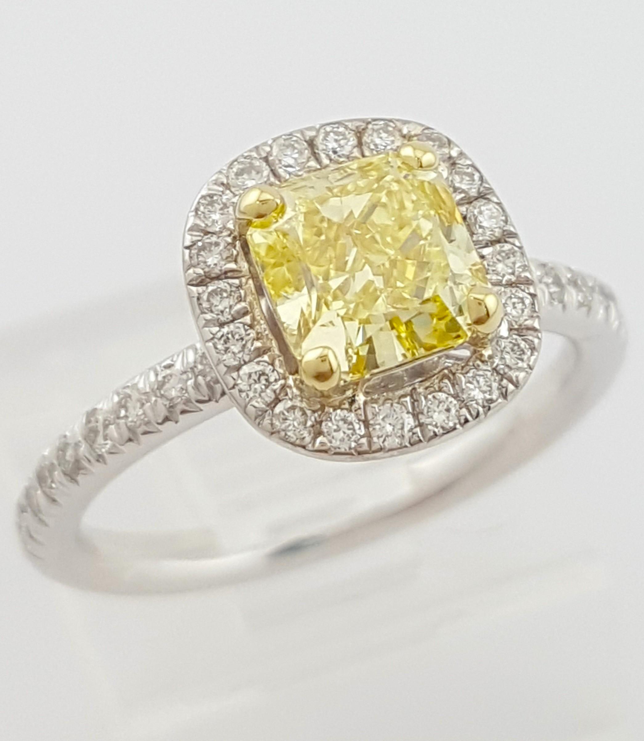 Fancy Intense Yellow Radiant Diamond Halo Engagement Ring 1.27 ct 14k Rtl $12.5K