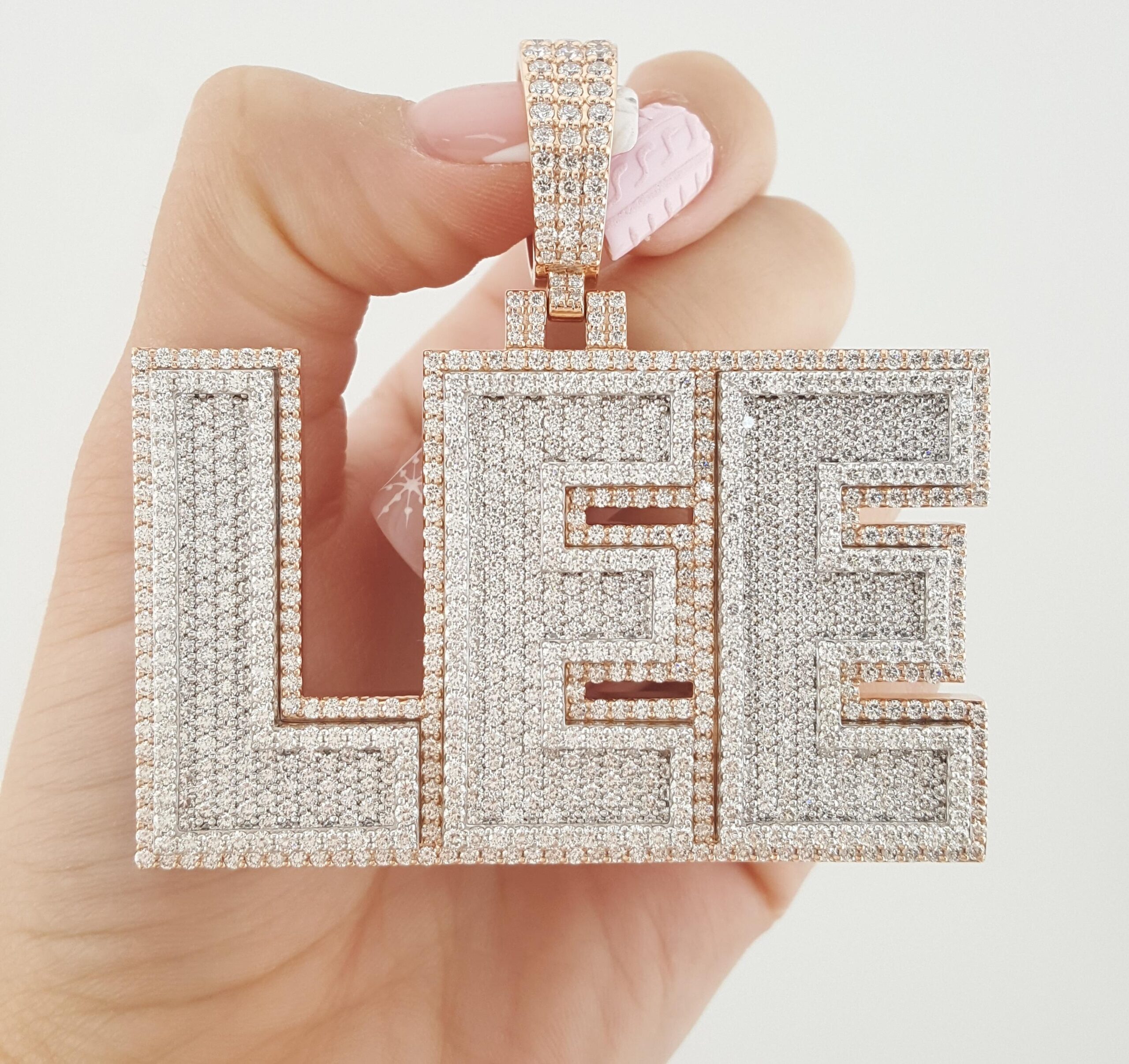 Diamond Lee Pendant 14.89 ct 75 Grams 2.65" 10k Rose & White Gold