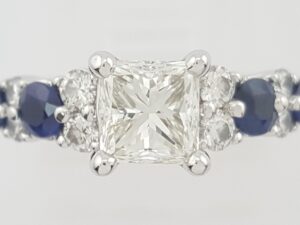 Princess Brilliant Diamond & Sapphire Engagement Ring 1.28 ct Platinum Rt $8,750