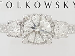 Tolkowsky Round Diamond Three Stone Engagement Ring 1.45 ct 14k White Gold