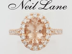 Neil Lane Morganite Oval Diamond Halo Engagement Ring 0.5 ct 14K Rose Gold $3k