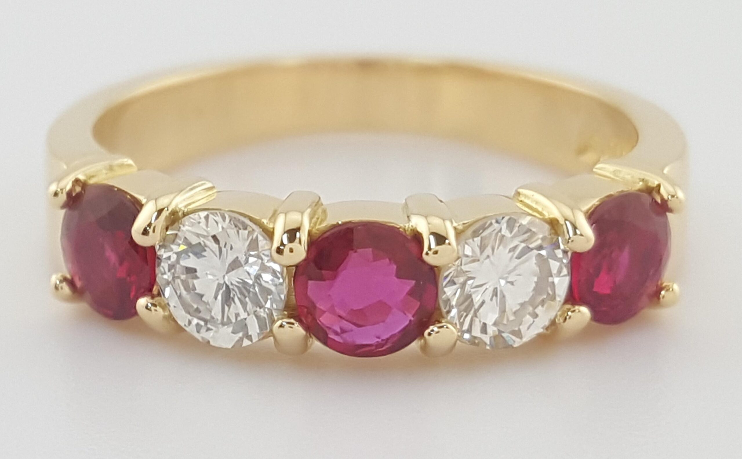 Ruby & Diamond 5 Stone Ring 1.32 ct 18k Yellow Gold