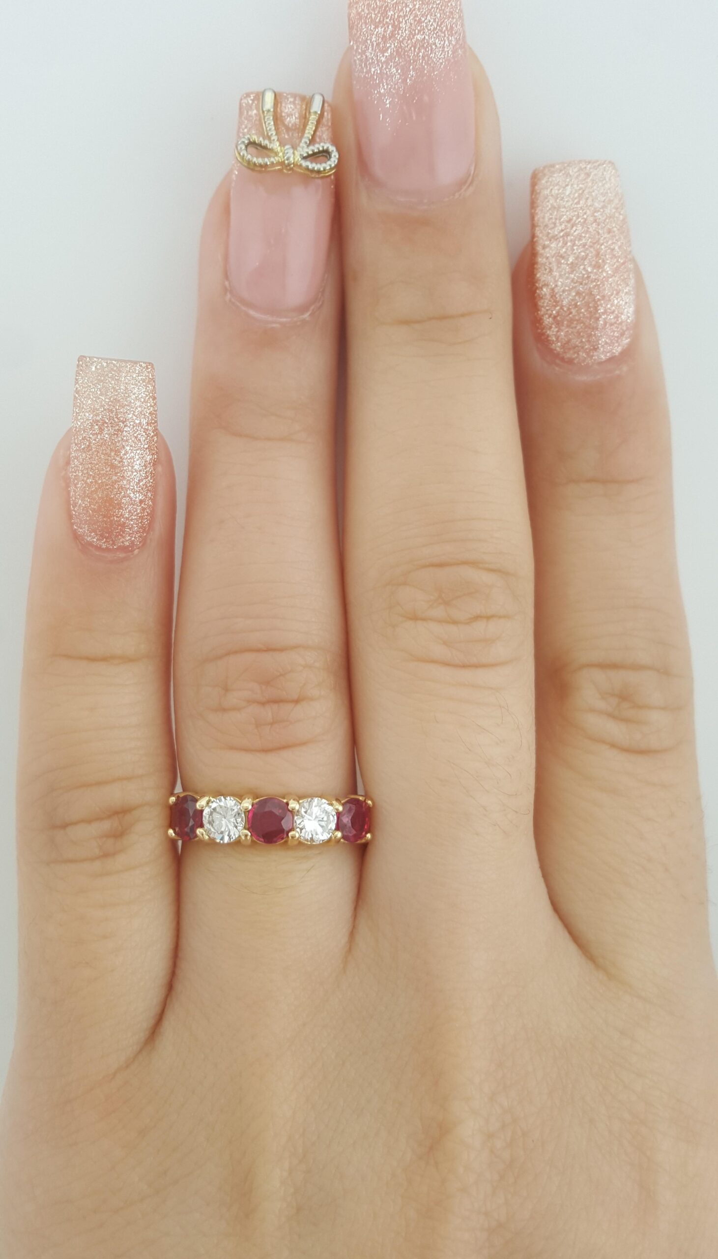 Ruby & Diamond 5 Stone Ring 1.32 ct 18k Yellow Gold