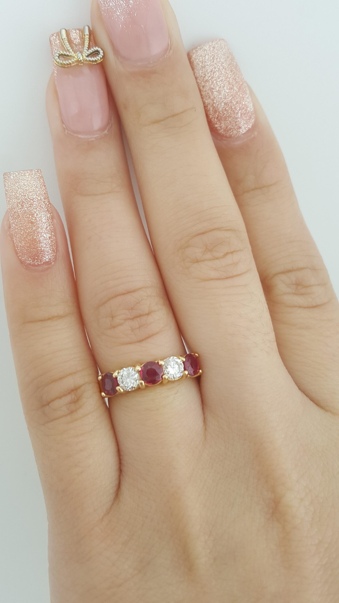 Ruby & Diamond 5 Stone Ring 1.32 ct 18k Yellow Gold