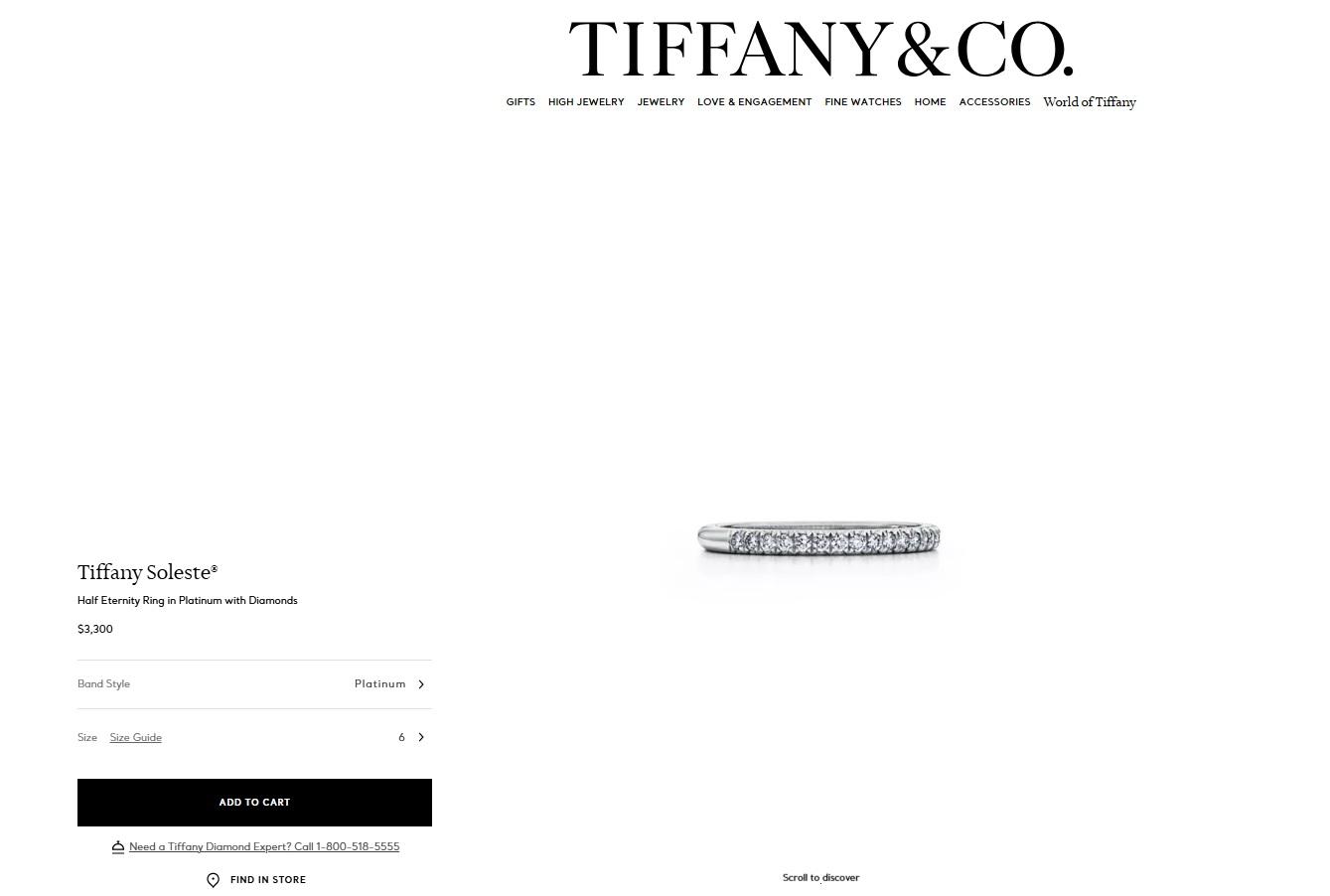 Tiffany & Co Soleste Half Circle Diamond Wedding Band Ring 0.17 ct Plat Rt$3,300