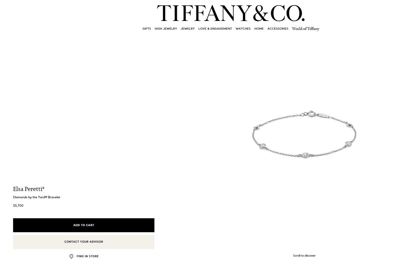 Tiffany & Co. Elsa Peretti Diamond By The Yard Bracelet 0.4 ct Platinum 7" $5700