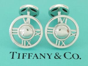 Tiffany & Co Atlas Roman Numerals Round Cufflinks 18k White Gold Italy 14 Grams