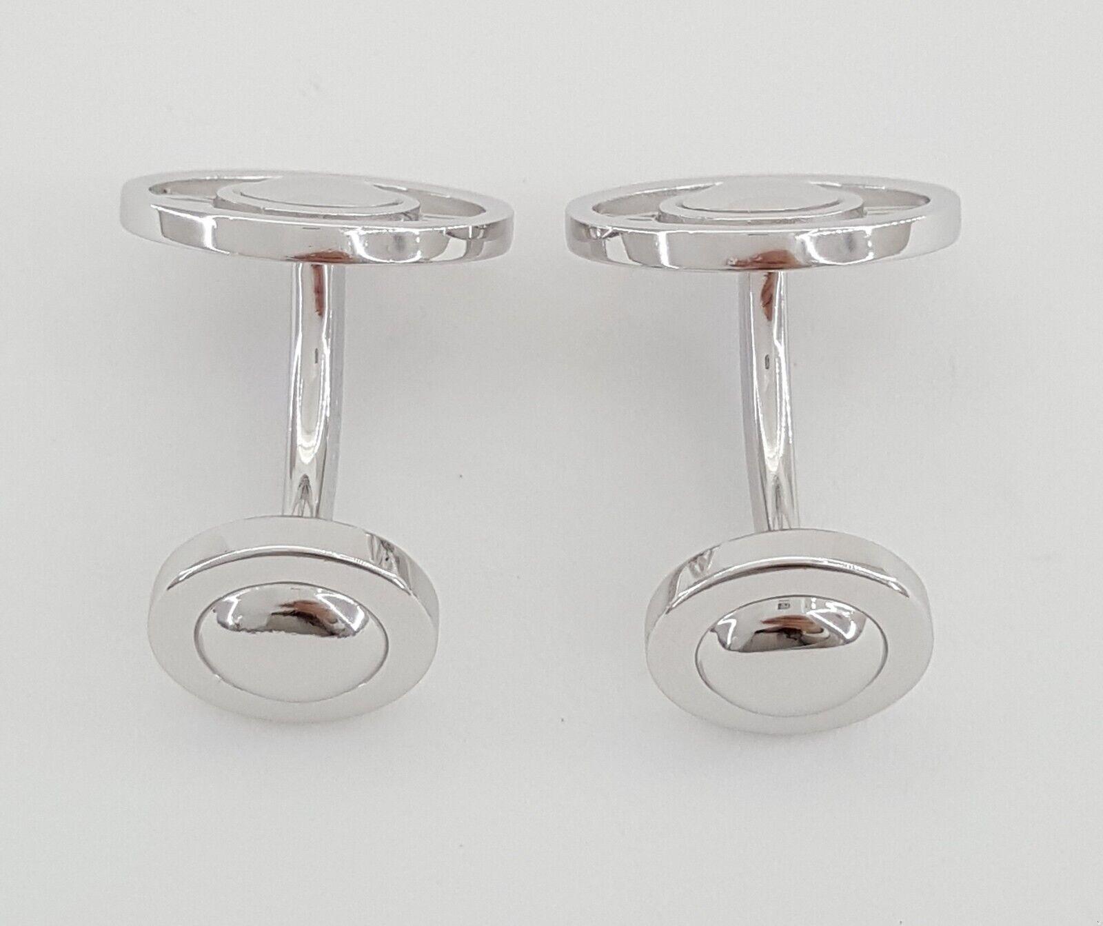 Tiffany & Co Atlas Roman Numerals Round Cufflinks 18k White Gold Italy 14 Grams