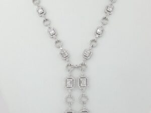 9 ct Round Baguette Princess Diamond Drop Lariat Necklace 18K W Gold Rtl $35k