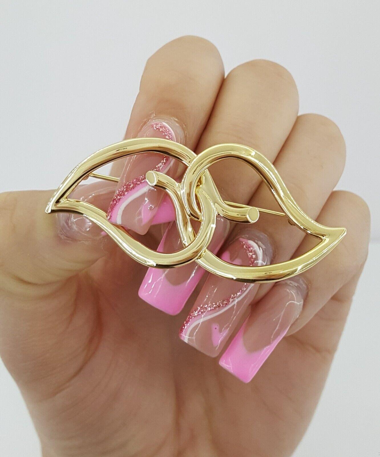 Tiffany & Co Vintage 18K Yellow Gold Double Leaf Heart Brooch Pin 12.6 g 55mm