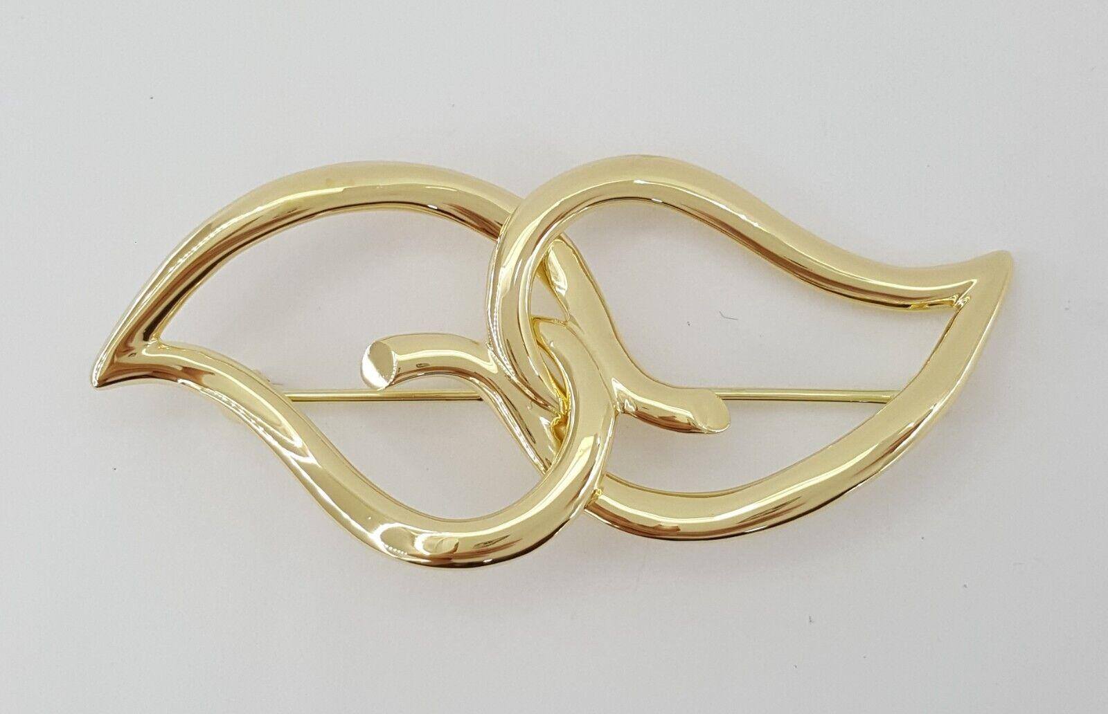 Tiffany & Co Vintage 18K Yellow Gold Double Leaf Heart Brooch Pin