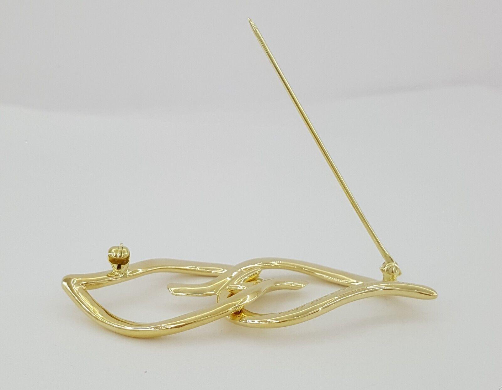 Tiffany & Co Vintage 18K Yellow Gold Double Leaf Heart Brooch Pin 12.6 g 55mm