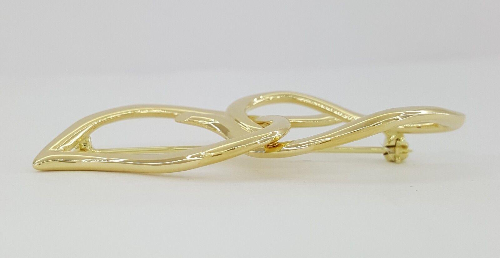 Tiffany & Co Vintage 18K Yellow Gold Double Leaf Heart Brooch Pin 12.6 g 55mm