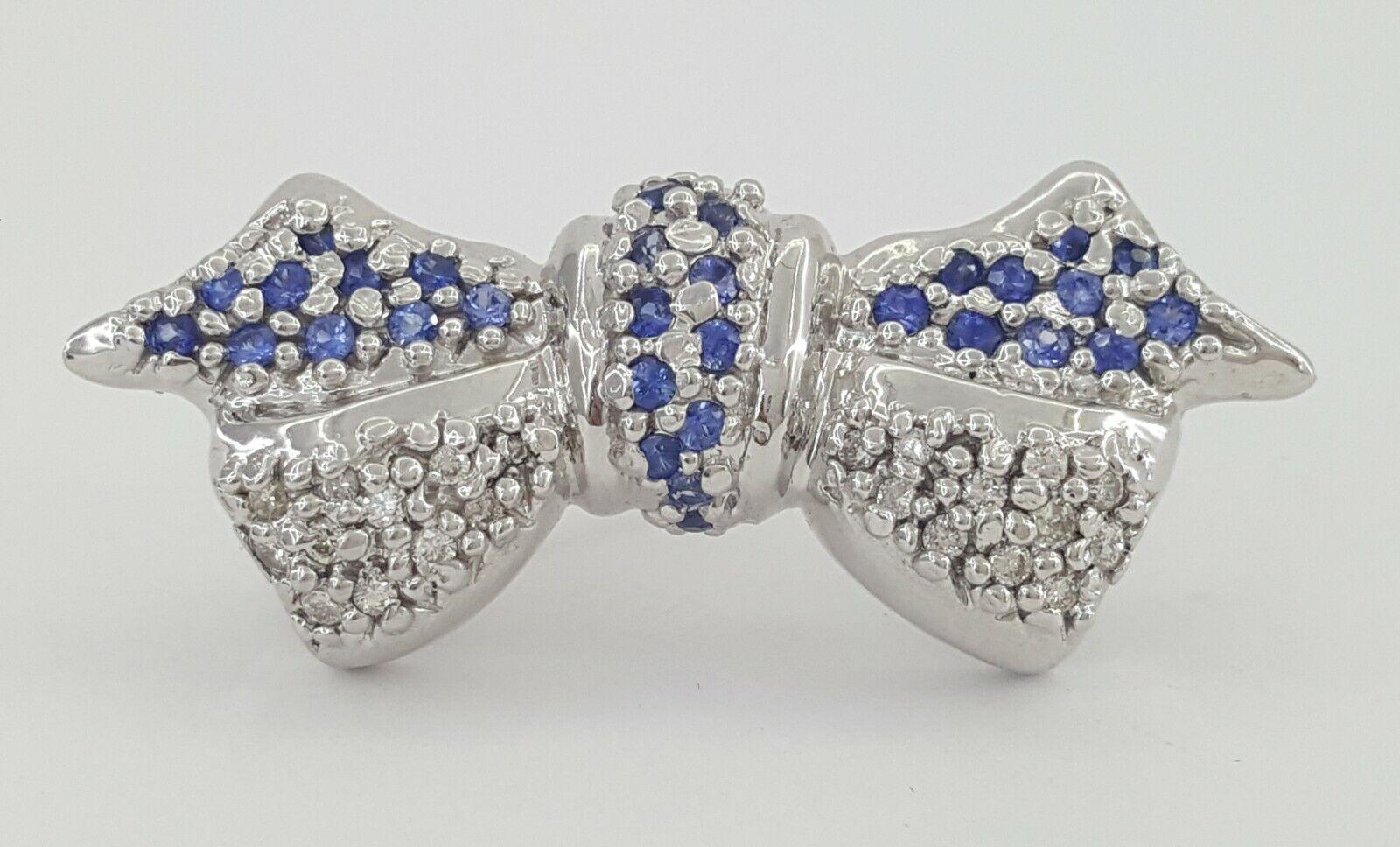 LeVian Le Vian 14K White Gold 0.87 ct Blue Sapphire & Diamond Bow Pin Brooch