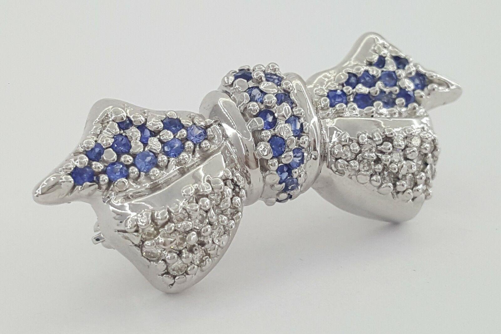 LeVian Le Vian 14K White Gold 0.87 ct Blue Sapphire & Diamond Bow Pin Brooch