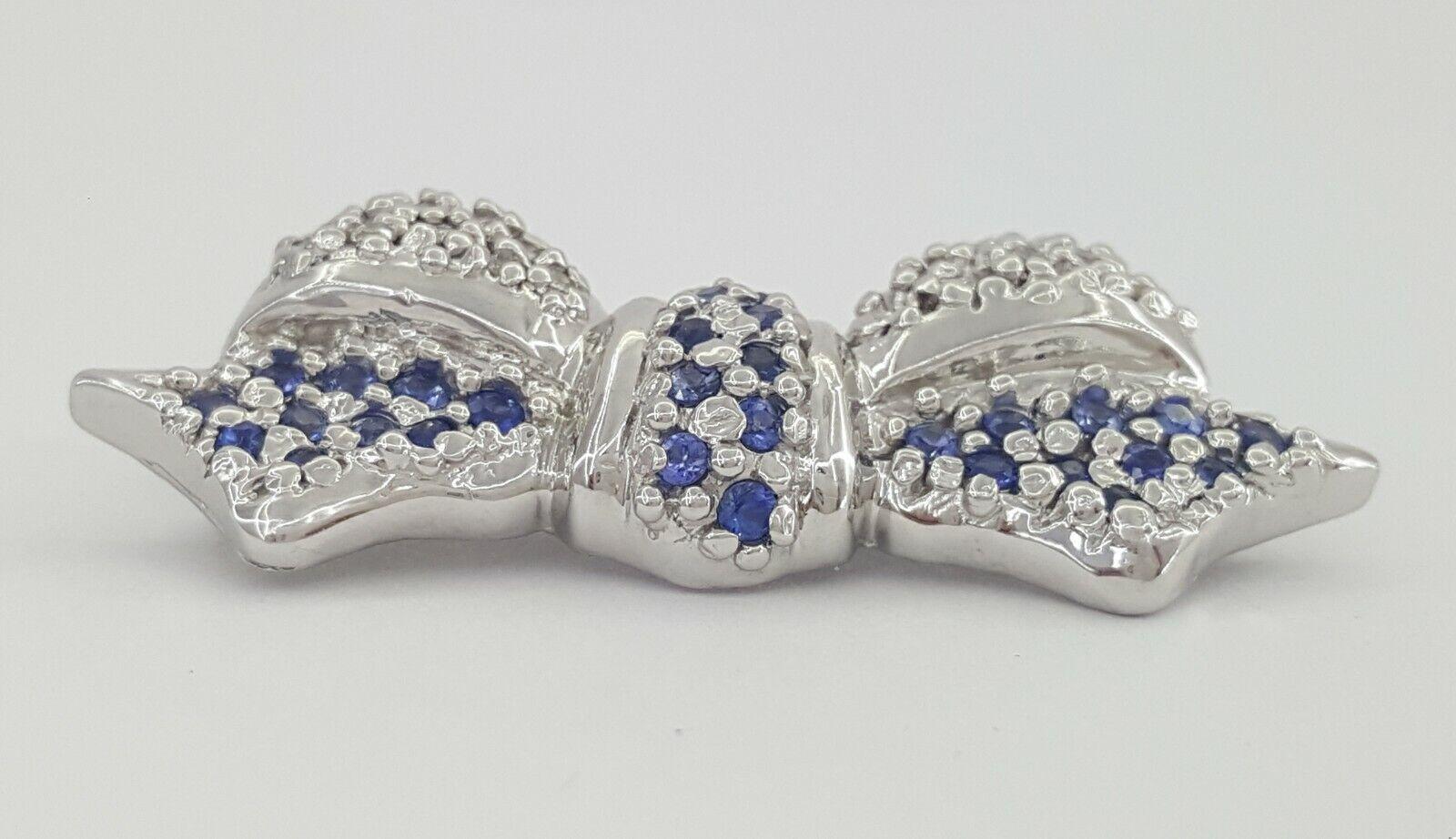 LeVian Le Vian 14K White Gold 0.87 ct Blue Sapphire & Diamond Bow Pin Brooch