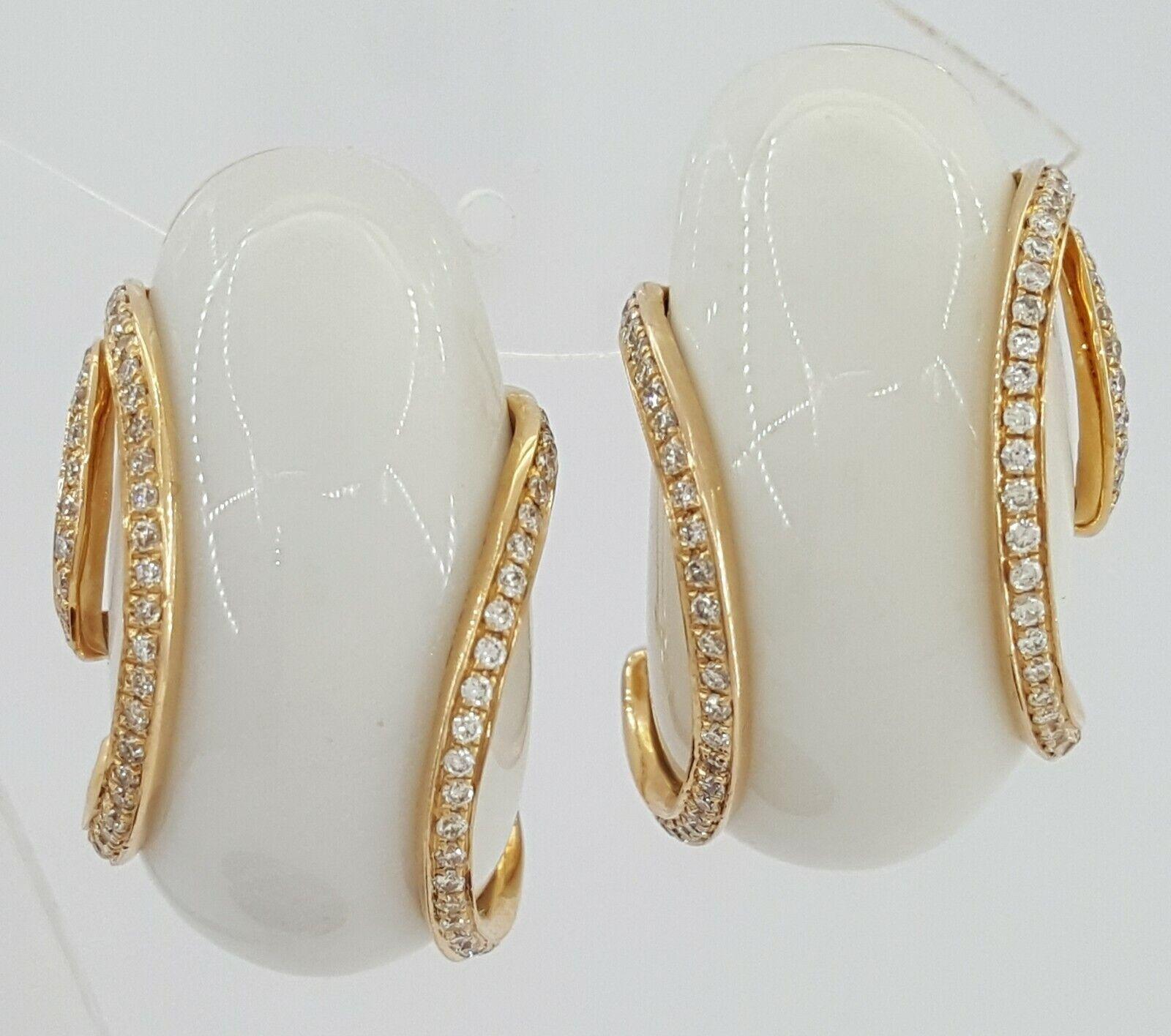 White Chalcedony & Round Diamond Earrings 0.75 ct 18k Rose Gold Rtl 3995