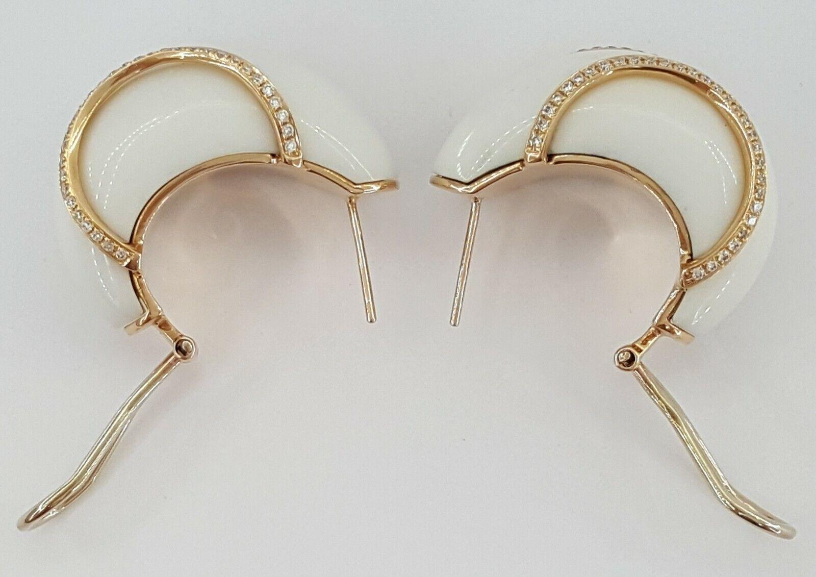 White Chalcedony & Round Diamond Earrings 0.75 ct 18k Rose Gold Rtl 3995