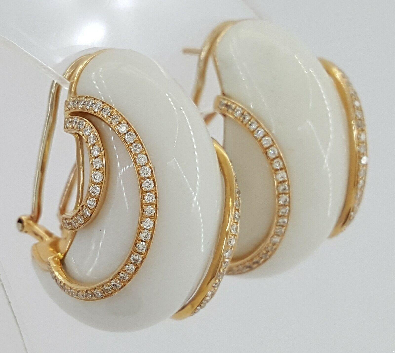 White Chalcedony & Round Diamond Earrings 0.75 ct 18k Rose Gold Rtl 3995