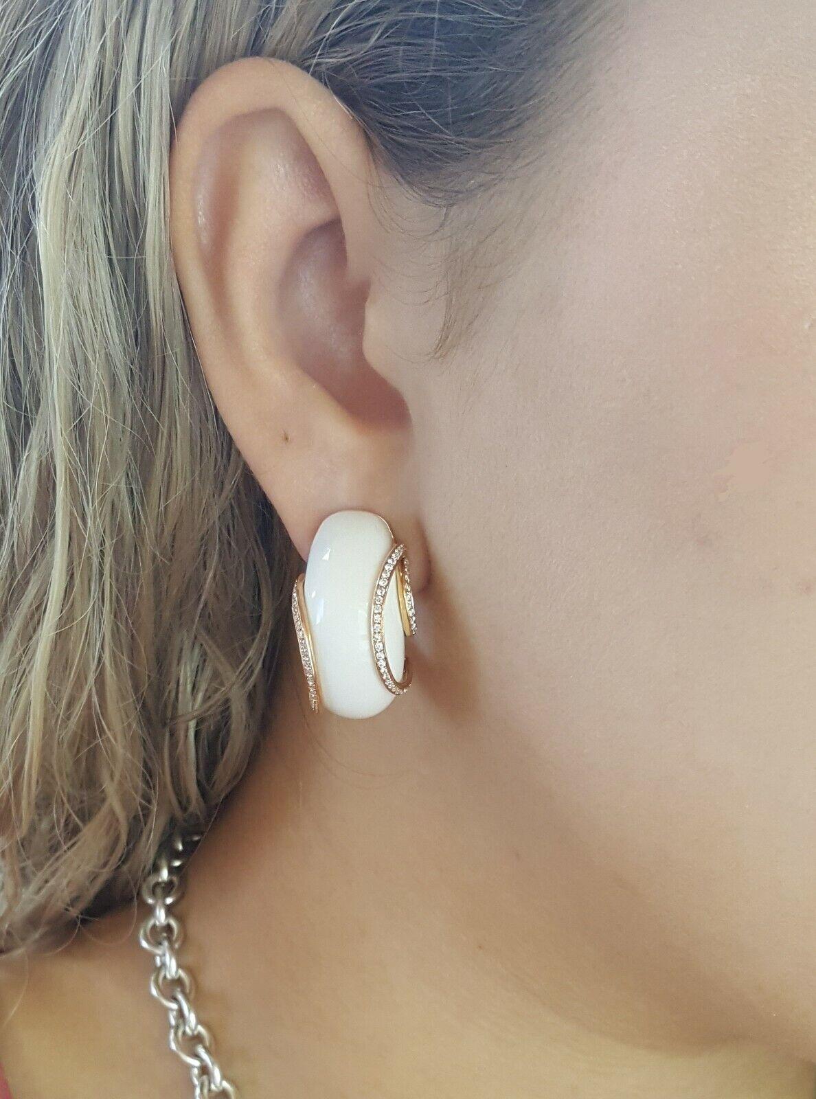 White Chalcedony & Round Diamond Earrings 0.75 ct 18k Rose Gold Rtl 3995