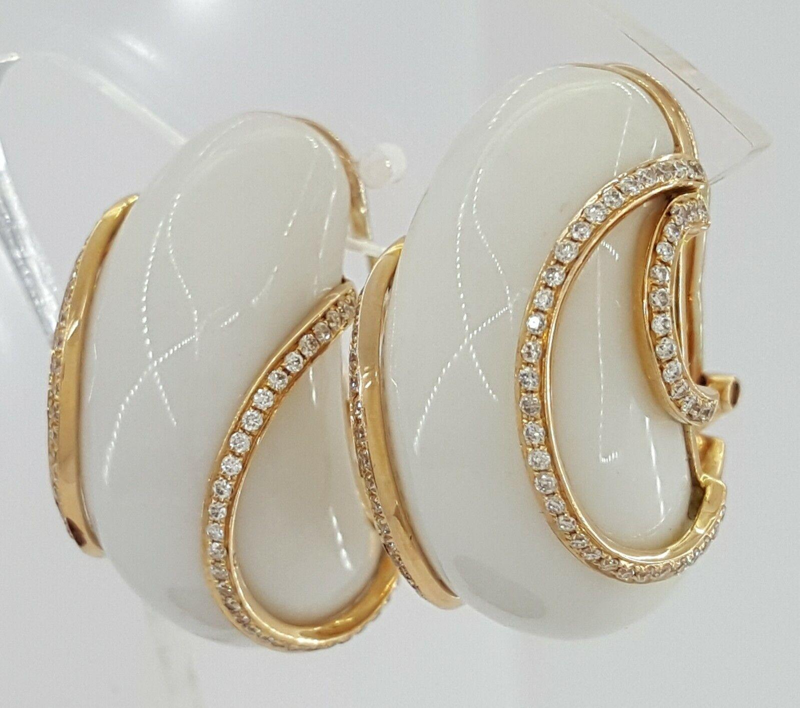 White Chalcedony & Round Diamond Earrings 0.75 ct 18k Rose Gold Rtl 3995