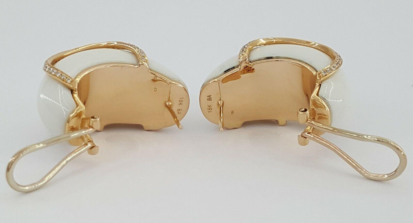 White Chalcedony & Round Diamond Earrings 0.75 ct 18k Rose Gold Rtl 3995