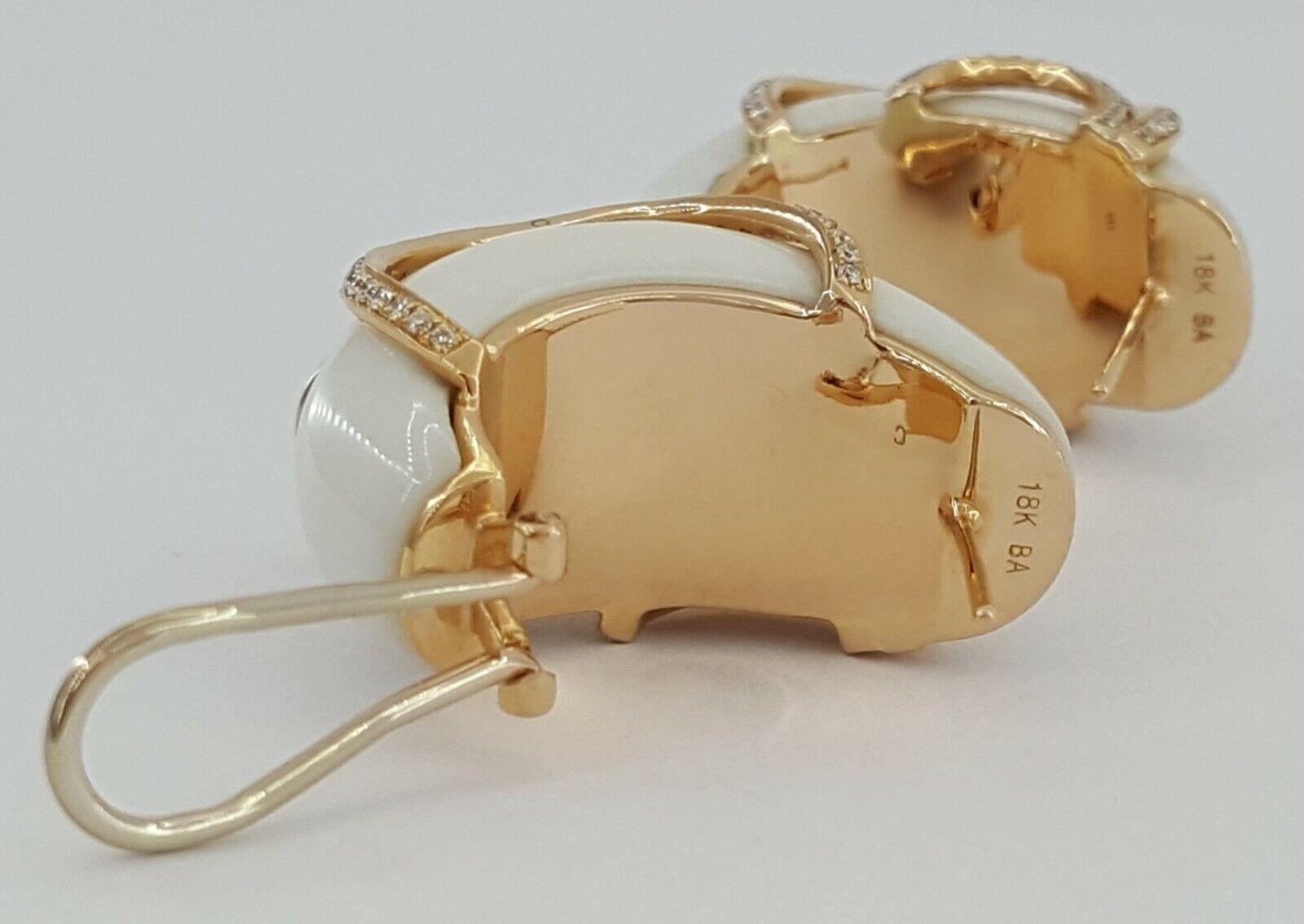 White Chalcedony & Round Diamond Earrings 0.75 ct 18k Rose Gold Rtl 3995