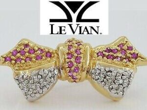 LeVian Le Vian 14K Yellow Gold 0.85 ct Pink Sapphire & Diamond Bow Pin Brooch