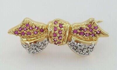 LeVian Le Vian 14K Yellow Gold 0.85 ct Pink Sapphire & Diamond Bow Pin Brooch