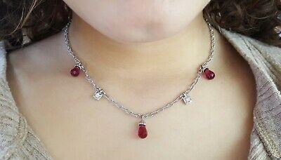 Briolette Shaped Rubellite & Diamond Chandelier Necklace 18k White Gold Rtl 2500