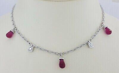 Briolette Shaped Rubellite & Diamond Chandelier Necklace 18k White Gold Rtl 2500