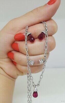 Briolette Shaped Rubellite & Diamond Chandelier Necklace 18k White Gold Rtl 2500
