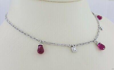 Briolette Shaped Rubellite & Diamond Chandelier Necklace 18k White Gold Rtl 2500